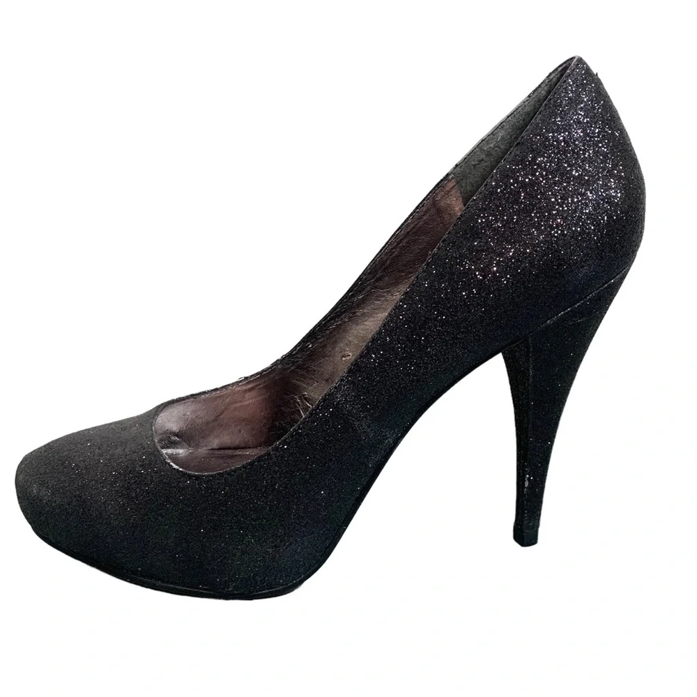 Steve Madden Heels P Maine Black Glitter Pump 7.5 NWOB